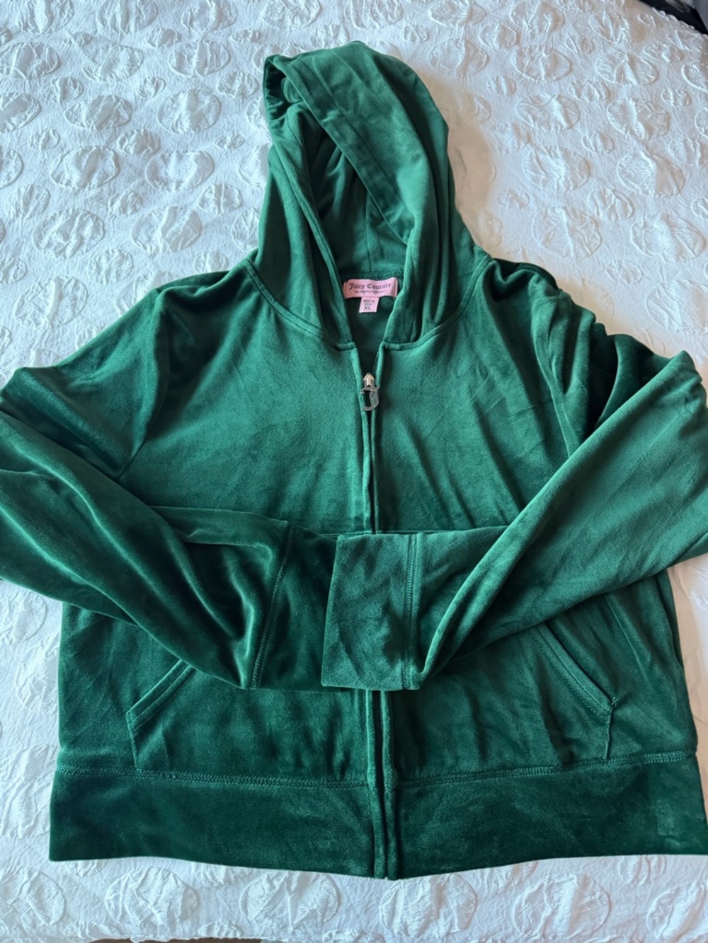 Dark Green Velour Juicy Zip-Up Hoodie